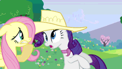 Size: 400x225 | Tagged: a canterlot wedding, animated, derp, derpibooru import, duo, edit, edited screencap, fluttershy, hat, loop, rarity, reversed, safe, screencap, swoon