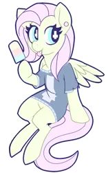 Size: 467x746 | Tagged: safe, artist:mewball, derpibooru import, fluttershy, bottomless, clothes, earring, fashion, pastel goth, piercing, popsicle, shirt, sitting, soft grunge, tongue out, wingding eyes