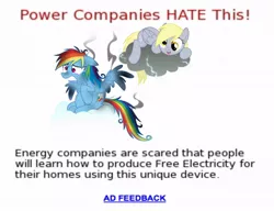 Size: 960x736 | Tagged: safe, derpibooru import, derpy hooves, rainbow dash, advertisement, cloud, fake, parody, text