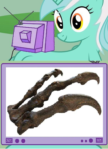 Size: 364x500 | Tagged: allosaurus, derpibooru import, dinosaur, exploitable meme, fossil, hand, lyra heartstrings, meme, safe, tv meme