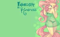 Size: 1920x1200 | Tagged: anthro, artist:dahliabee, belly button, breasts, busty fluttershy, clothes, derpibooru import, female, fluttershy, green underwear, nightgown, panties, pinup, see-through, solo, suggestive, underwear, wallpaper