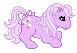 Size: 322x224 | Tagged: safe, derpibooru import, baby lickety split, earth pony, pony, bow, female, g1, simple background, solo, tail bow, transparent background