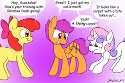 Size: 990x660 | Tagged: suggestive, artist:strebiskunk, derpibooru import, apple bloom, scootaloo, sweetie belle, earth pony, pegasus, pony, unicorn, comic sans, cutie mark crusaders, female, filly, implied cunnilingus, implied foalcon, implied lesbian, implied oral, implied scootadash, implied sex, implied shipping, innuendo, shipping