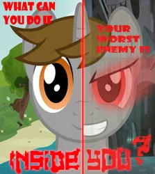 Size: 845x946 | Tagged: artist:tuxedogreenheart, br00tal, derpibooru import, duality, edgy, grimderp, innuendo, mary sue, not badass, oc, safe, solo, two sided posters, unofficial characters only