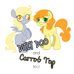 Size: 1500x1500 | Tagged: safe, artist:robynne, derpibooru import, carrot top, derpy hooves, ditzy doo, golden harvest, earth pony, pegasus, pony, alternate hairstyle, blank flank, duo, filly, simple background, transparent background, wingding eyes