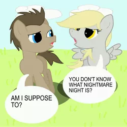 Size: 4724x4724 | Tagged: safe, artist:crazypizzafan927, derpibooru import, derpy hooves, doctor whooves, time turner, pegasus, pony, absurd resolution, female, mare, nightmare night, speech bubble