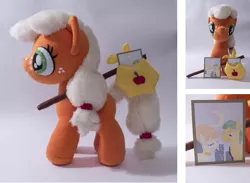 Size: 1407x1028 | Tagged: applejack, artist:mmmgaleryjka, aunt orange, bag, derpibooru import, filly, irl, mosely orange, photo, plushie, safe, solo, uncle orange, younger