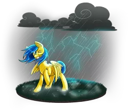 Size: 980x842 | Tagged: safe, artist:jimmab, derpibooru import, oc, oc:blueberry blitz, unofficial characters only, pegasus, pony, cloud, lightning, rain, smiling, solo, storm, wind