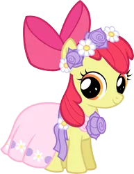 Size: 4996x6455 | Tagged: dead source, safe, artist:saveman71, derpibooru import, apple bloom, a canterlot wedding, absurd resolution, bridesmaid dress, clothes, dress, floral head wreath, flower, flower girl, simple background, solo, transparent background, vector