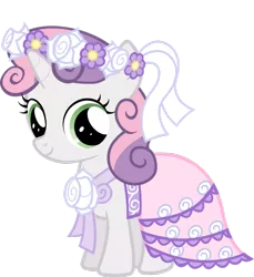 Size: 900x981 | Tagged: a canterlot wedding, artist:saveman71, bridesmaid dress, clothes, dead source, derpibooru import, dress, flower filly, flower girl, flower girl dress, safe, simple background, solo, sweetie belle, transparent background, vector