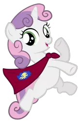 Size: 3000x4595 | Tagged: safe, artist:ahumeniy, derpibooru import, sweetie belle, pony, unicorn, cape, clothes, cmc cape, female, filly, happy, jumping, simple background, smiling, solo, transparent background, vector