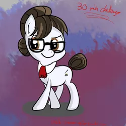 Size: 1000x1000 | Tagged: safe, artist:dreamsnake, artist:stoner-spike, derpibooru import, writing desk, earth pony, pony, 30 minute art challenge, ascot, crossed legs, female, glasses, hair bun, mare, pose