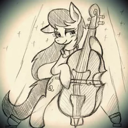 Size: 1280x1280 | Tagged: artist:wirelesspony, cello, derpibooru import, monochrome, musical instrument, octavia melody, safe, solo