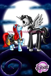 Size: 400x598 | Tagged: artist:resuki, derpibooru import, jack skellington, ponified, safe, sally, the nightmare before christmas