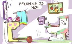 Size: 914x565 | Tagged: applejack, artist:seniorpony, bathroom, but why, derpibooru import, fluttershy, inanimate tf, mirror, pinkie pie, plunger, princess celestia, rainbow dash, rarity, safe, sink, soap, species swap, toilet, toilet paper, towel, transformation, twilight sparkle, wat