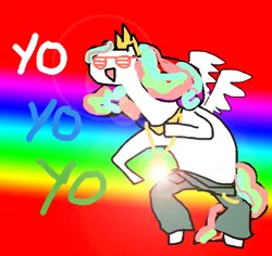 Size: 544x513 | Tagged: safe, artist:seniorpony, derpibooru import, princess celestia, pony, bipedal, bling, glasses, shutter shades, solo, yo