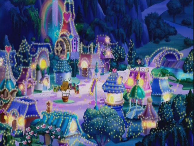 Size: 640x480 | Tagged: background, come back lily lightly, derpibooru import, g3, lights, night, night of a thousand lights, pretty, rainbow lights party, safe, unicornia, village