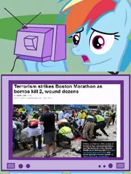 Size: 600x800 | Tagged: barely pony related, boston, boston bombing, boston marathon, boston marathon bombing, derpibooru import, exploitable meme, grimdark, human, irl, irl human, photo, rainbow dash, sad, tragedy, tv meme