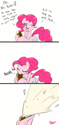 Size: 500x1048 | Tagged: suggestive, artist:slypon, derpibooru import, pinkie pie, earth pony, pony, animated, comic, dialogue, eating, eclair, eyes closed, female, food, foodplay, funny, funny as hell, hilarious, innuendo, mare, messy, nom, speech bubble, suggestive eating, tongue out