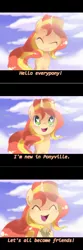 Size: 900x2700 | Tagged: dead source, safe, artist:loyaldis, derpibooru import, sunset shimmer, pony, unicorn, comic, cute, doubly hilarious in hindsight, eyes closed, female, heart eyes, hilarious in hindsight, mare, open mouth, shimmerbetes, smiling, solo, unshorn fetlocks, wingding eyes