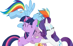 Size: 9321x5940 | Tagged: safe, artist:zelc-face, derpibooru import, rainbow dash, rarity, spike, twilight sparkle, dragon, pegasus, pony, unicorn, dragon quest, absurd resolution, group hug, head hug, phoenix egg, simple background, transparent background, unicorn twilight, vector