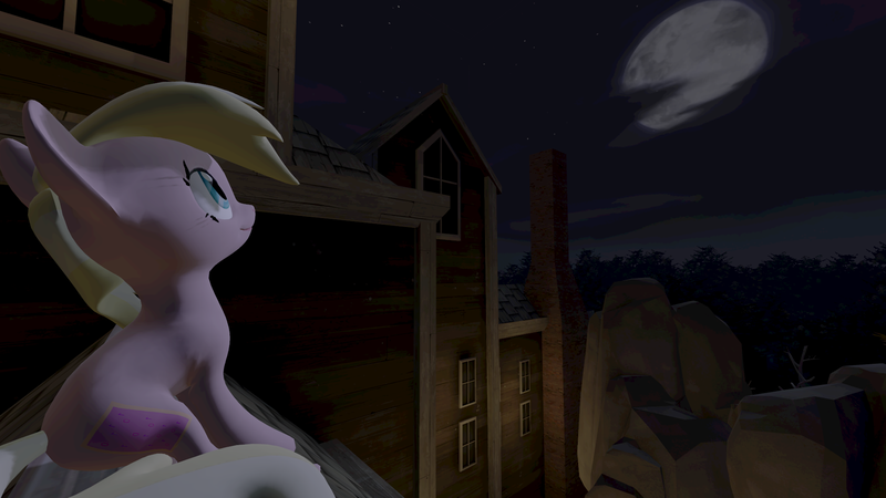 Size: 1920x1080 | Tagged: safe, derpibooru import, oc, unofficial characters only, 3d, moon, night, sitting, source filmmaker