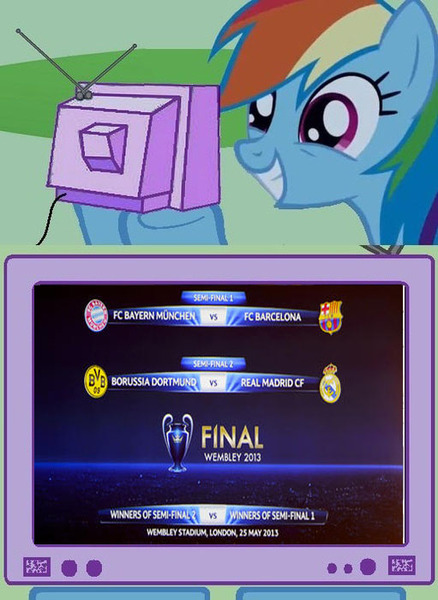 Size: 511x700 | Tagged: barcelona, bayern munich, borussia dortmund, derpibooru import, exploitable meme, football, rainbow dash, real madrid, safe, tv meme, uefa champions league