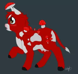 Size: 957x911 | Tagged: artist:nessia, cow, derpibooru import, minecraft, mooshroom, mushroom, ponified, raised hoof, safe, solo, udder