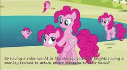 Size: 852x474 | Tagged: safe, derpibooru import, pinkie pie, clones, insane pony thread, knight, ponies riding ponies