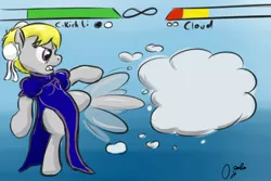 Size: 1280x853 | Tagged: safe, artist:osakaoji, derpibooru import, cloud kicker, pony, bipedal, chun li, cloud, kick, literal, name pun, street fighter