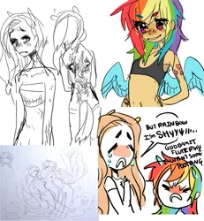 Size: 893x967 | Tagged: artist:costly, derpibooru import, eared humanization, fluttershy, humanized, rainbow dash, safe, sketch dump, tailed humanization, winged humanization