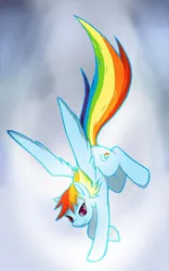 Size: 600x961 | Tagged: safe, artist:shonen-shonen, derpibooru import, rainbow dash, pegasus, pony, female, mare, smiling, solo, spread wings, wings