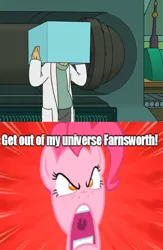 Size: 1602x2460 | Tagged: derpibooru import, farnsworth, futurama, image macro, pinkie pie, safe, universe