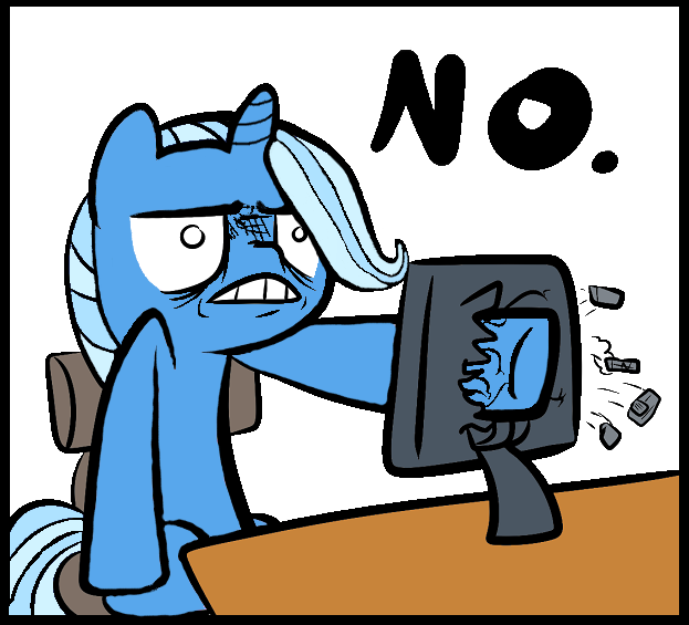 Size: 623x565 | Tagged: angry, artist:jotoast, computer, derpibooru import, no, reaction image, safe, trixie