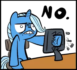 Size: 623x565 | Tagged: angry, artist:jotoast, computer, derpibooru import, no, reaction image, safe, trixie