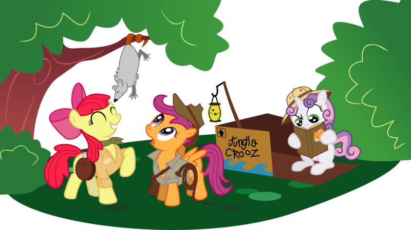 Size: 6856x3848 | Tagged: absurd resolution, apple bloom, artist:masem, cutie mark crusaders, derpibooru import, idw, idw showified, opossum, safe, scootaloo, simple background, sweetie belle, transparent background, vector