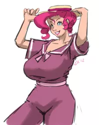 Size: 715x900 | Tagged: artist:moronsonofboron, big breasts, breasts, busty pinkie pie, clothes, derpibooru import, female, huge breasts, humanized, pinkie pie, solo, suggestive, swimsuit