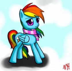 Size: 1193x1179 | Tagged: safe, artist:neohooves, derpibooru import, rainbow dash, clothes, cloud, cloudy, scarf, solo