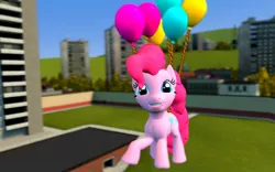 Size: 1280x800 | Tagged: 3d, artist:hano, balloon, derpibooru import, flying, gmod, pinkie pie, safe, smiling, then watch her balloons lift her up to the sky