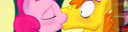 Size: 997x252 | Tagged: adultery, artist:acstlu, banner, blushing, carrot cake, carrotpie, cropped, derpibooru import, female, infidelity, kissing, male, pinkie pie, safe, shipping, straight