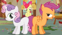 Size: 1235x704 | Tagged: apple bloom, call of the cutie, cutie mark crusaders, derpibooru import, flank, out of context, safe, scootaloo, screencap, sweetie belle