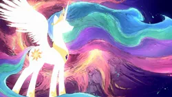 Size: 2560x1440 | Tagged: safe, artist:genjilim, derpibooru import, princess celestia, alicorn, pony, female, mare, silhouette, solo, spread wings, wallpaper, wings