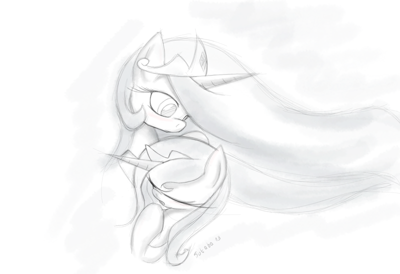 Size: 2048x1403 | Tagged: artist needed, derpibooru import, monochrome, princess celestia, princess luna, safe, sketch, source needed