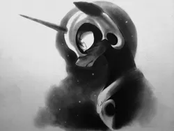 Size: 1366x1025 | Tagged: safe, artist:murphylaw4me, derpibooru import, nightmare moon, alicorn, pony, bust, grayscale, monochrome, portrait, profile, solo, traditional art