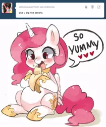 Size: 647x770 | Tagged: artist:suikuzu, ask, ask chibilestia, banana, belly, blushing, cewestia, chibi, chubby, chubbylestia, cute, cutelestia, dead source, derpibooru import, fat, filly, heart, princess celestia, safe, tumblr, weight gain, younger