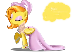 Size: 1500x1053 | Tagged: alternate hairstyle, artist:tiffanymarsou, clothes, dancing, derpibooru import, dress, eyes closed, female, gala, gala dress, hoof shoes, makeup, mare, pink, safe, simple background, solo, spitfire, tomboy taming, transparent background