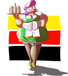 Size: 1280x1428 | Tagged: artist:secretgoombaman12345, ask, ask chubby diamond, bbw, beer, clothes, derpibooru import, diamond tiara, dirndl, dress, fat, german, humanized, oktoberfest, safe, tumblr, waitress