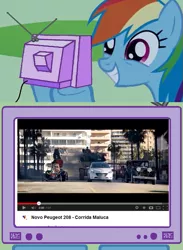 Size: 563x771 | Tagged: commercial, derpibooru import, exploitable meme, peugeot, rainbow dash, safe, tv meme, wacky races