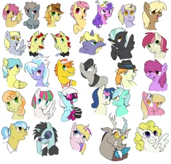 Size: 2447x2345 | Tagged: safe, artist:flower-power-love, derpibooru import, berry punch, berryshine, blossomforth, bon bon, braeburn, candy mane, carrot cake, cloudchaser, derpy hooves, dinky hooves, discord, dizzy twister, doctor fauna, dust devil, flam, flim, holly dash, junebug, lily, lily valley, lyra heartstrings, mjölna, neon lights, octavia melody, orange swirl, photo finish, ponet, press pass, press release (character), rising star, roseluck, screwball, shutterfly, surprise, sweetie drops, thunderlane, tracy flash, earth pony, pegasus, pony, unicorn, g1, background pony, blushing, female, flim flam brothers, g1 to g4, generation leap, glasses, happy, hat, lesbian, lyrabon, shipping, simple background, smiling, sunglasses, white background