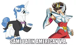 Size: 1000x600 | Tagged: derpibooru import, exploitable meme, fancypants, jesus barrero, latin american, safe, saint seiya, same voice actor